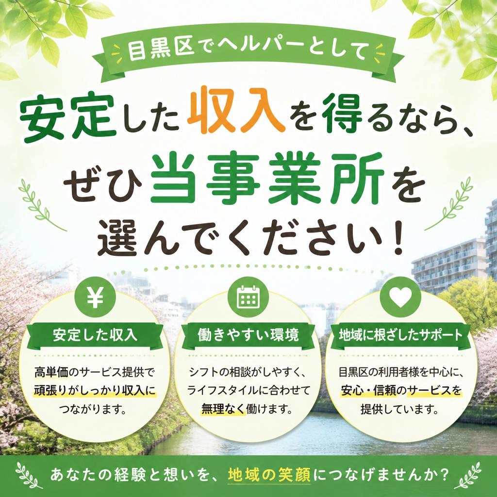 目黒区でヘルパーとして安定した収入を得るなら、ぜひ当事業所を選んでください！