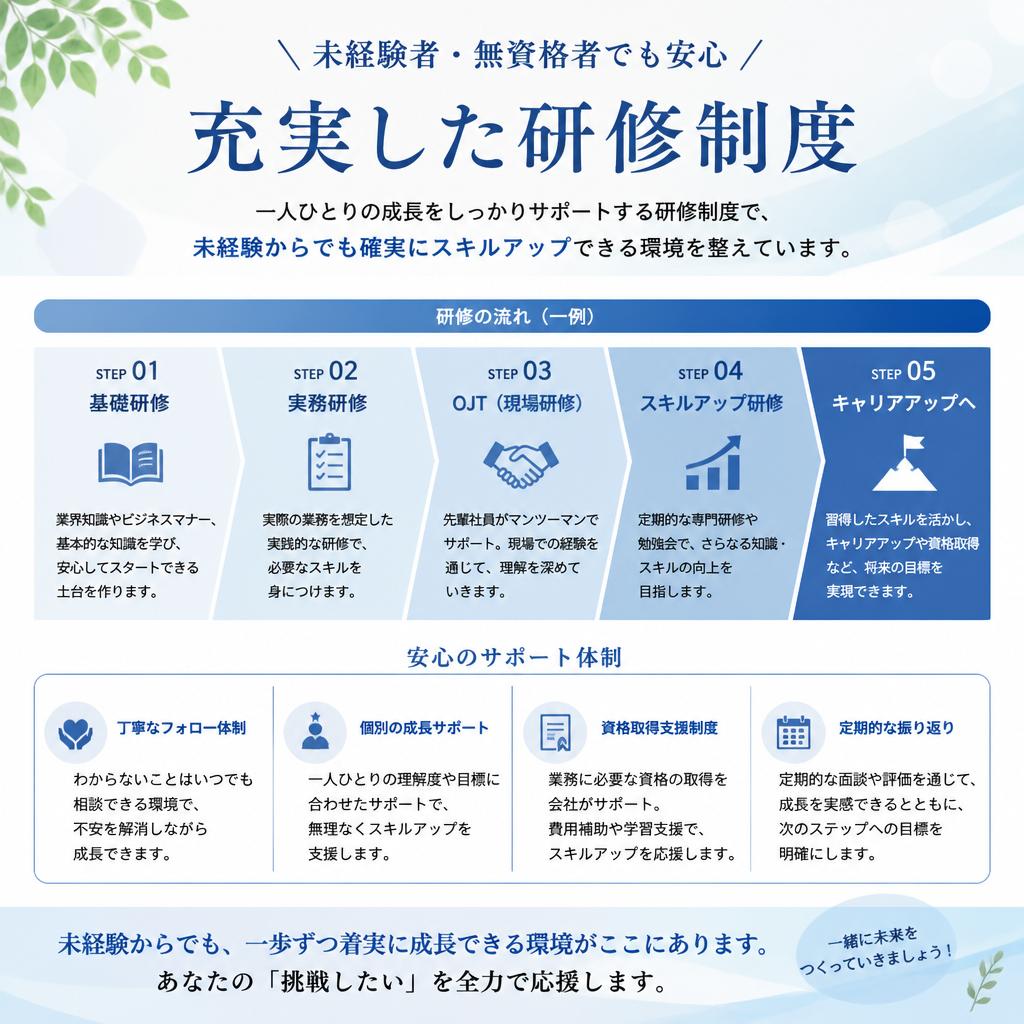 未経験・無資格でも安心の研修制度